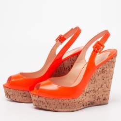 Pre Owned صندل كريستيان لوبوتان جلد برتقالي زاهي نعل روكي سميك من الفيلين مقدمة مفتوحة فتحة كعب مقاس 41