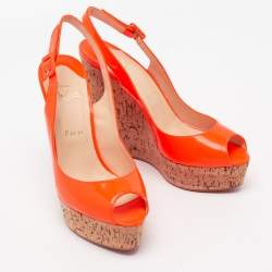 Pre Owned صندل كريستيان لوبوتان جلد برتقالي زاهي نعل روكي سميك من الفيلين مقدمة مفتوحة فتحة كعب مقاس 41