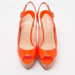 Pre Owned صندل كريستيان لوبوتان جلد برتقالي زاهي نعل روكي سميك من الفيلين مقدمة مفتوحة فتحة كعب مقاس 41