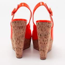 Pre Owned صندل كريستيان لوبوتان جلد برتقالي زاهي نعل روكي سميك من الفيلين مقدمة مفتوحة فتحة كعب مقاس 41