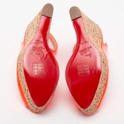 Pre Owned صندل كريستيان لوبوتان جلد برتقالي زاهي نعل روكي سميك من الفيلين مقدمة مفتوحة فتحة كعب مقاس 41