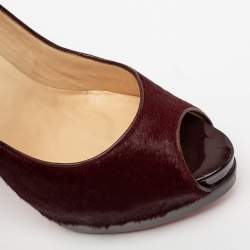 Christian Louboutin Burgundy Calf Hair Altadama Astrakhan Peep Toe Pumps Size 41