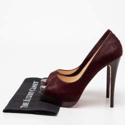 Christian Louboutin Burgundy Calf Hair Altadama Astrakhan Peep Toe Pumps Size 41