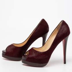 Christian Louboutin Burgundy Calf Hair Altadama Astrakhan Peep Toe Pumps Size 41