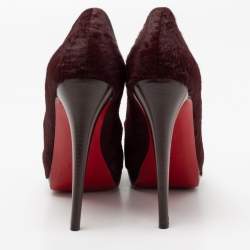 Christian Louboutin Burgundy Calf Hair Altadama Astrakhan Peep Toe Pumps Size 41