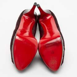 Christian Louboutin Burgundy Calf Hair Altadama Astrakhan Peep Toe Pumps Size 41