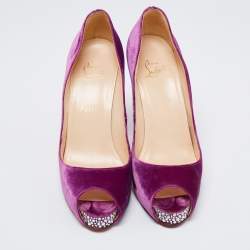 Christian Louboutin Magenta Velvet Very Prive Crystal Peep-Toe Pumps Size 40.5