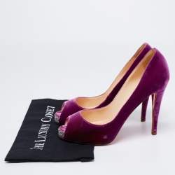 Christian Louboutin Magenta Velvet Very Prive Crystal Peep-Toe Pumps Size 40.5