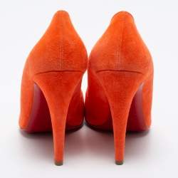 Pre Owned Christian Louboutin Orange Suede Simple Pumps Size 40.5
