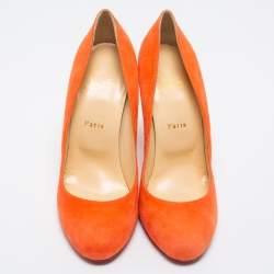 Pre Owned Christian Louboutin Orange Suede Simple Pumps Size 40.5
