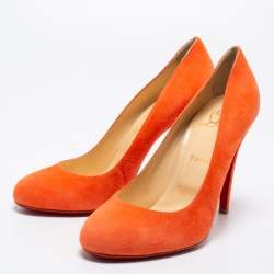 Pre Owned Christian Louboutin Orange Suede Simple Pumps Size 40.5