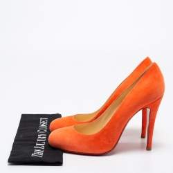 Pre Owned Christian Louboutin Orange Suede Simple Pumps Size 40.5