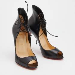 Pre Owned Christian Louboutin Black Leather Mega Vamp Peep Toe Pumps Size 39
