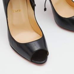 Pre Owned Christian Louboutin Black Leather Mega Vamp Peep Toe Pumps Size 39