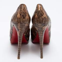 Pre Owned Christian Louboutin Brown/Beige Water Snake Altadama Platform Pumps Size 41