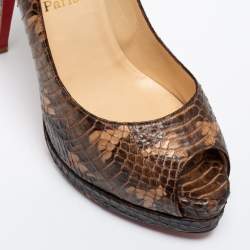 Pre Owned Christian Louboutin Brown/Beige Water Snake Altadama Platform Pumps Size 41