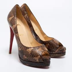 Pre Owned Christian Louboutin Brown/Beige Water Snake Altadama Platform Pumps Size 41