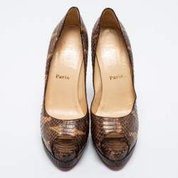 Pre Owned Christian Louboutin Brown/Beige Water Snake Altadama Platform Pumps Size 41