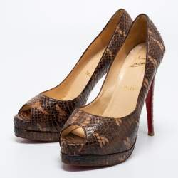Pre Owned Christian Louboutin Brown/Beige Water Snake Altadama Platform Pumps Size 41