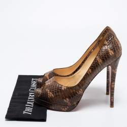 Pre Owned Christian Louboutin Brown/Beige Water Snake Altadama Platform Pumps Size 41