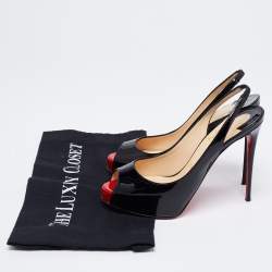 Pre Owned Christian Louboutin Black Patent Leather Private Number Slingback Sandals Size 36.5