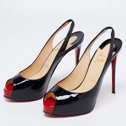 Pre Owned Christian Louboutin Black Patent Leather Private Number Slingback Sandals Size 36.5