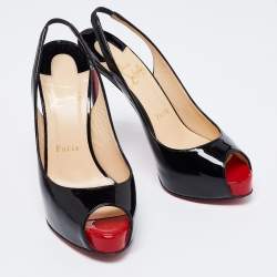 Pre Owned Christian Louboutin Black Patent Leather Private Number Slingback Sandals Size 36.5