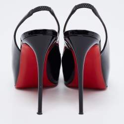 Pre Owned Christian Louboutin Black Patent Leather Private Number Slingback Sandals Size 36.5
