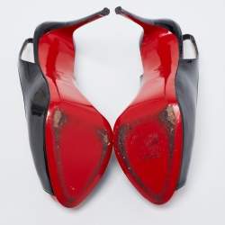 Pre Owned Christian Louboutin Black Patent Leather Private Number Slingback Sandals Size 36.5