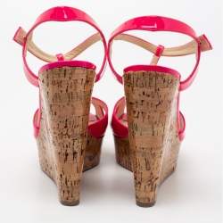 مملوكة مسبقًا Christian Louboutin Pink Patent Leather Marina Cork Wedge Platform Sandals Size 41