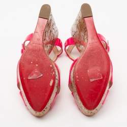 مملوكة مسبقًا Christian Louboutin Pink Patent Leather Marina Cork Wedge Platform Sandals Size 41