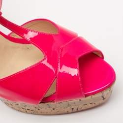 مملوكة مسبقًا Christian Louboutin Pink Patent Leather Marina Cork Wedge Platform Sandals Size 41