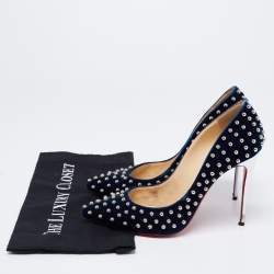 Pre Owned حذاء كعب عالي كريستيان لوبوتان إيكليبس بيللي قطيفة أزرق ميد نايت  مرصع مقاس 41