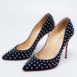 Pre Owned حذاء كعب عالي كريستيان لوبوتان إيكليبس بيللي قطيفة أزرق ميد نايت  مرصع مقاس 41