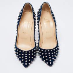 Pre Owned حذاء كعب عالي كريستيان لوبوتان إيكليبس بيللي قطيفة أزرق ميد نايت  مرصع مقاس 41