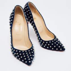 Pre Owned حذاء كعب عالي كريستيان لوبوتان إيكليبس بيللي قطيفة أزرق ميد نايت  مرصع مقاس 41