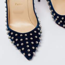 Pre Owned حذاء كعب عالي كريستيان لوبوتان إيكليبس بيللي قطيفة أزرق ميد نايت  مرصع مقاس 41