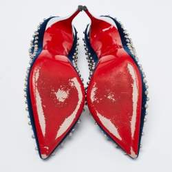 Pre Owned حذاء كعب عالي كريستيان لوبوتان إيكليبس بيللي قطيفة أزرق ميد نايت  مرصع مقاس 41