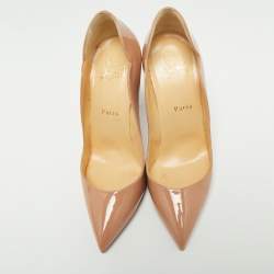 Pre Owned Christian Louboutin Beige Patent Leather Hot Chick Pointed Toe Pumps Size 38