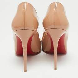 Pre Owned Christian Louboutin Beige Patent Leather Hot Chick Pointed Toe Pumps Size 38