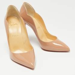 Pre Owned Christian Louboutin Beige Patent Leather Hot Chick Pointed Toe Pumps Size 38