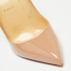 Pre Owned Christian Louboutin Beige Patent Leather Hot Chick Pointed Toe Pumps Size 38