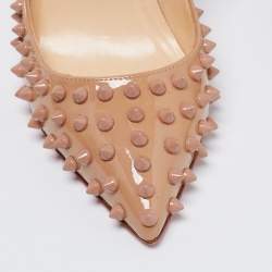 Pre Owned Christian Louboutin Beige Patent Leather Pigalle Spikes Pumps Size 38