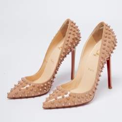 Pre Owned Christian Louboutin Beige Patent Leather Pigalle Spikes Pumps Size 38