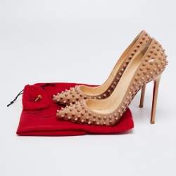 Pre Owned Christian Louboutin Beige Patent Leather Pigalle Spikes Pumps Size 38