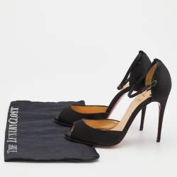 Christian Louboutin Black Satin Gardner Ankle Strap Sandals Size 37