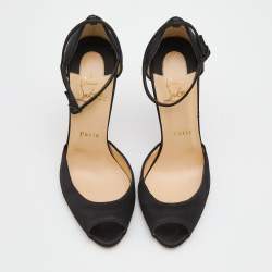Christian Louboutin Black Satin Gardner Ankle Strap Sandals Size 37