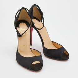 Christian Louboutin Black Satin Gardner Ankle Strap Sandals Size 37