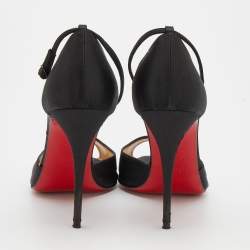 Christian Louboutin Black Satin Gardner Ankle Strap Sandals Size 37