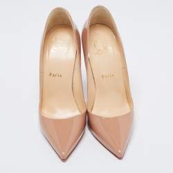 Pre Owned Christian Louboutin Beige Patent Leather So Kate Pumps Size 37